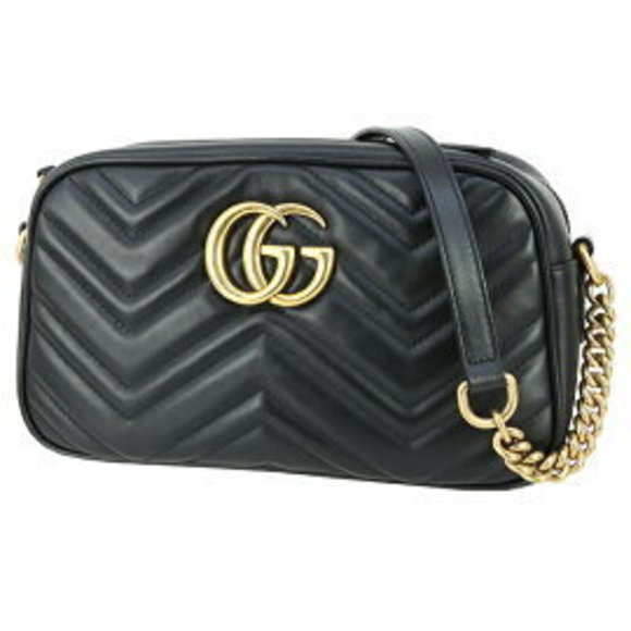 Gucci Shoulder Bag GG Marmont Chevron Quilted Black Chain Crossbody - Picture 1 of 6